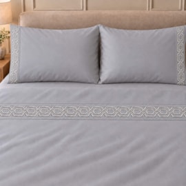 Jogo de Cama Casal 4 Peças Bordado Cinza 100% Poliéster Top Max