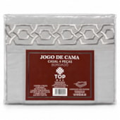 Jogo de Cama Casal 4 Peças Bordado Cinza 100% Poliéster Top Max