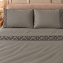 Jogo de Cama Casal 4 Peças Bordado Cinza Escuro 100% Poliéster Top Max