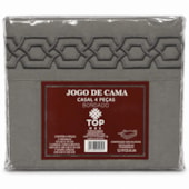 Jogo de Cama Casal 4 Peças Bordado Cinza Escuro 100% Poliéster Top Max