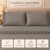 Jogo de Cama Casal 4 Peças Bordado Cinza Escuro 100% Poliéster Top Max