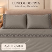 Jogo de Cama Casal 4 Peças Bordado Cinza Escuro 100% Poliéster Top Max