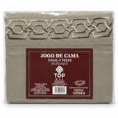 Jogo de Cama Casal 4 Peças Bordado Kakhi 100% Poliéster Top Max