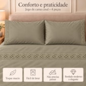 Jogo de Cama Casal 4 Peças Bordado Kakhi 100% Poliéster Top Max