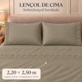 Jogo de Cama Casal 4 Peças Bordado Kakhi 100% Poliéster Top Max