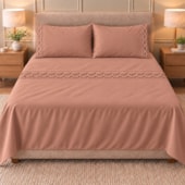 Jogo de Cama Casal 4 Peças Bordado Rosè 100% Poliéster Top Max