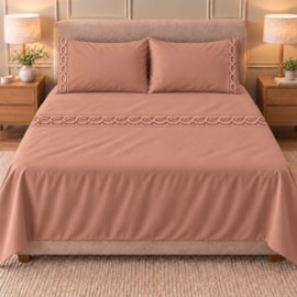 Jogo de Cama Casal 4 Peças Bordado Rosè 100% Poliéster Top Max