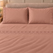 Jogo de Cama Casal 4 Peças Bordado Rosè 100% Poliéster Top Max