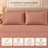 Jogo de Cama Casal 4 Peças Bordado Rosè 100% Poliéster Top Max