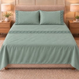 Jogo de Cama Casal 4 Peças Bordado Verde 100% Poliéster Top Max