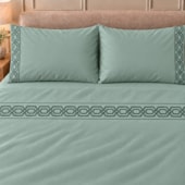 Jogo de Cama Casal 4 Peças Bordado Verde 100% Poliéster Top Max