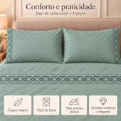 Jogo de Cama Casal 4 Peças Bordado Verde 100% Poliéster Top Max