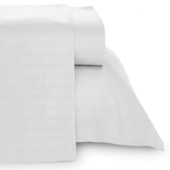 Jogo de Cama Casal Branco Listrado Lepin Enxovais 4 Peças (2 Lençóis + 2 Fronhas) – Macio, Resistente e Ideal para Airbnb e Hotelaria