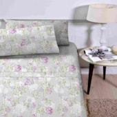 Jogo de Cama Casal Corttex Microtec 200 fios Floral Lilas 4 Pçs ( 2 Lençois e 2 Fronha)