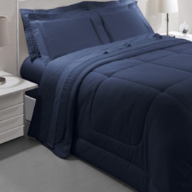 Jogo de Cama Casal Kacyumara Satinée Azul Marinho 4 Peças 300 Fios Jogo de Cama Casal Kacyumara Satinée Azul Marinho 4 Peças 300 Fios