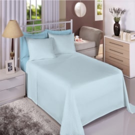 Jogo de Cama Casal Premium Linea 180 Fios Chevron Azul (2 Lençois + 2 Fronha)