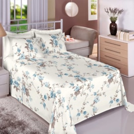 Jogo de Cama Casal Premium Linea 180 Fios Floral Azul (2 Lençois + 2 Fronha) Jogo de Cama Casal Premium Linea 180 Fios Floral Azul (2 Lençois + 2 Fronha)