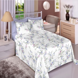 Jogo de Cama Casal Premium Linea 180 Fios Floral Lilas (2 Lençois + 2 Fronha)