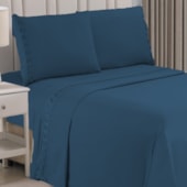 Jogo de Cama Flora Bordado Casal Azul 4 Pçs (2lençois + 2Fronha)