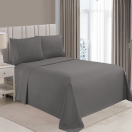 Jogo de Cama Flora Bordado Casal Cinza 4 Pçs (2lençois + 2Fronha)