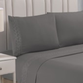 Jogo de Cama Flora Bordado King Cinza 4 Pçs (2lençois + 2Fronha)