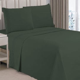 Jogo de Cama Flora Bordado King Verde 4 Pçs (2lençois + 2Fronha)