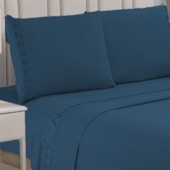 Jogo de Cama Flora Bordado Queen Azul 4 Pçs (2lençois + 2Fronha)