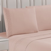 Jogo de Cama Flora Bordado Queen Rosa 4 Pçs (2lençois + 2Fronha)