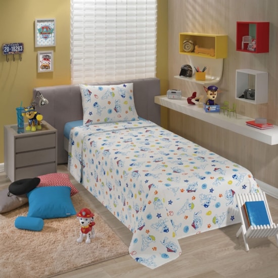 Jogo de Cama Infantil 100% Algodão 150 Fios Patrulha Canina 3 Peças Lepper