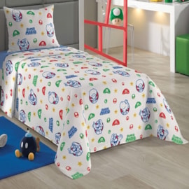 Jogo de Cama Infantil 100% Algodão 150 Fios Super Mario Bros 3 Peças Lepper