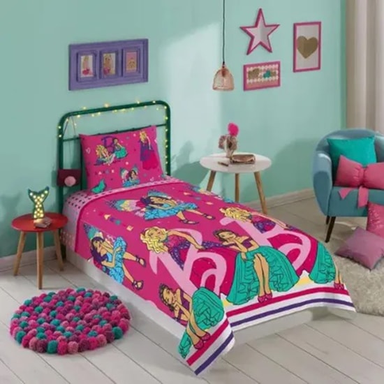 Jogo de Cama Infantil Barbie Reinos Magicos 2 Peças Lepper (1 Lençois e 1  Fronha)