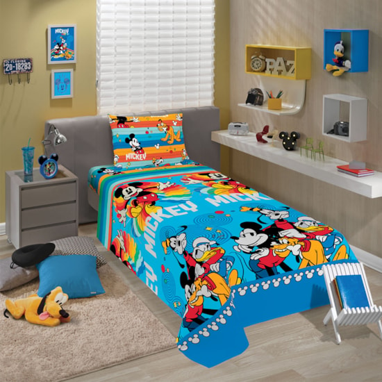 Jogo de Cama Infantil Mickey 3 Peças Lepper (2 Lençois e 1 Fronha)