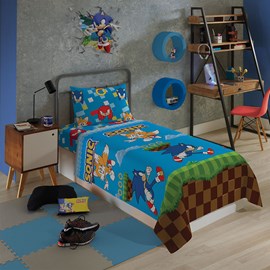 Jogo de Cama Infantil Microfibra Sonic Lepper 3 Peças Jogo de Cama Infantil Microfibra Sonic Lepper 3 Peças