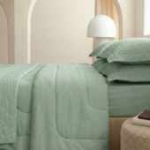 Jogo de Cama King Andreza Privilege 200 fios Ponto Ajour Verde Salvia 4 Peças