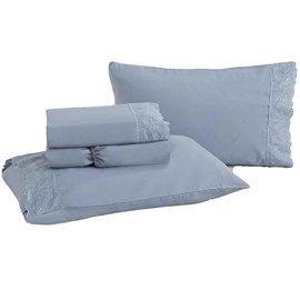 Jogo de Cama King Bordado Inglês Rozac Golden Azul (2 Lençois e 2 Fronha) Jogo de Cama King Bordado Inglês Rozac Golden Azul (2 Lençois e 2 Fronha)