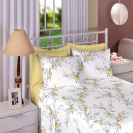 Jogo de Cama King Premium Linea 180 Fios Floral Amarelo (2 Lençois + 2 Fronha)