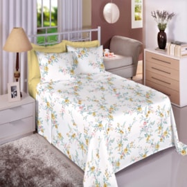 Jogo de Cama King Premium Linea 180 Fios Floral Amarelo (2 Lençois + 2 Fronha)