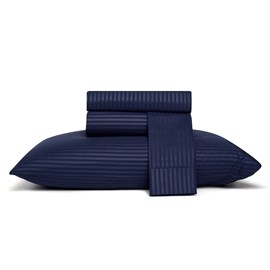 Jogo de Cama Queen Andreza Stripe Navy 4 pçs (2 Lençois e 2 Fronha)