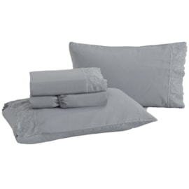 Jogo de Cama Queen Bordado Inglês Rozac Golden Cinza (2 Lençois e 2 Fronha) Jogo de Cama Queen Bordado Inglês Rozac Golden Cinza (2 Lençois e 2 Fronha)