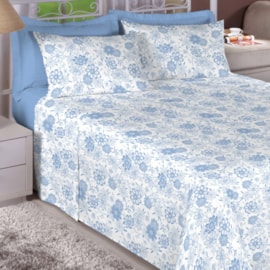 Jogo de Cama Queen Premium Linea 180 Fios Floral Azul II  (2 Lençois + 2 Fronha) Jogo de Cama Queen Premium Linea 180 Fios Floral Azul II  (2 Lençois + 2 Fronha)