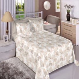 Jogo de Cama Queen Premium Linea 180 Fios Floral Bege (2 Lençois + 2 Fronha)