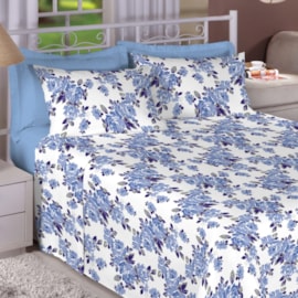 Jogo de Cama Queen Premium Linea 180 Fios Flores Azul (2 Lençois + 2 Fronha) Jogo de Cama Queen Premium Linea 180 Fios Flores Azul (2 Lençois + 2 Fronha)