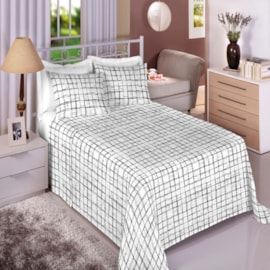 Jogo de Cama Queen Premium Linea 180 Fios Quadros Branco (2 Lençois + 2 Fronha)