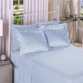 Jogo de Cama Queen Trésor 300 Fios Listra Azul Jogo de Cama Queen Trésor 300 Fios Listra Azul