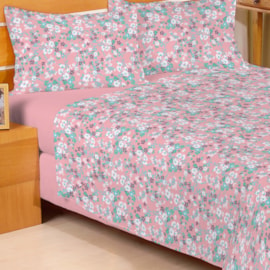 Jogo de Cama Solteiro Duplo Encanto Floral Coral 3 Peças