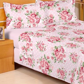 Jogo de Cama Solteiro Duplo Encanto Floral Rosa Claro 3 Peças