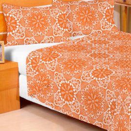 Jogo de Cama Solteiro Duplo Encanto Laranja e Branco 3 Peças Jogo de Cama Solteiro Duplo Encanto Laranja e Branco 3 Peças