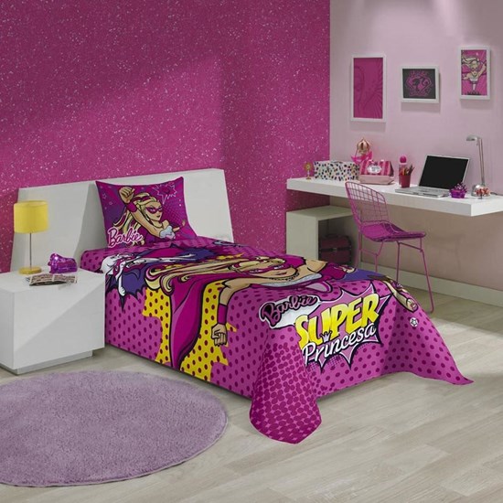 Jogo de Cama Solteiro Infantil Lepper Barbie Super Princesa 3 Peças