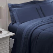Jogo de Cama Solteiro Kacyumara Satinee Azul Marinho 3Pçs 300Fios Jogo de Cama Solteiro Kacyumara Satinee Azul Marinho 3Pçs 300Fios