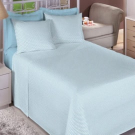 Jogo de Cama Solteiro King Premium Linea 180 Fios Chevron Azul (2 Lençois + 1 Fronha)